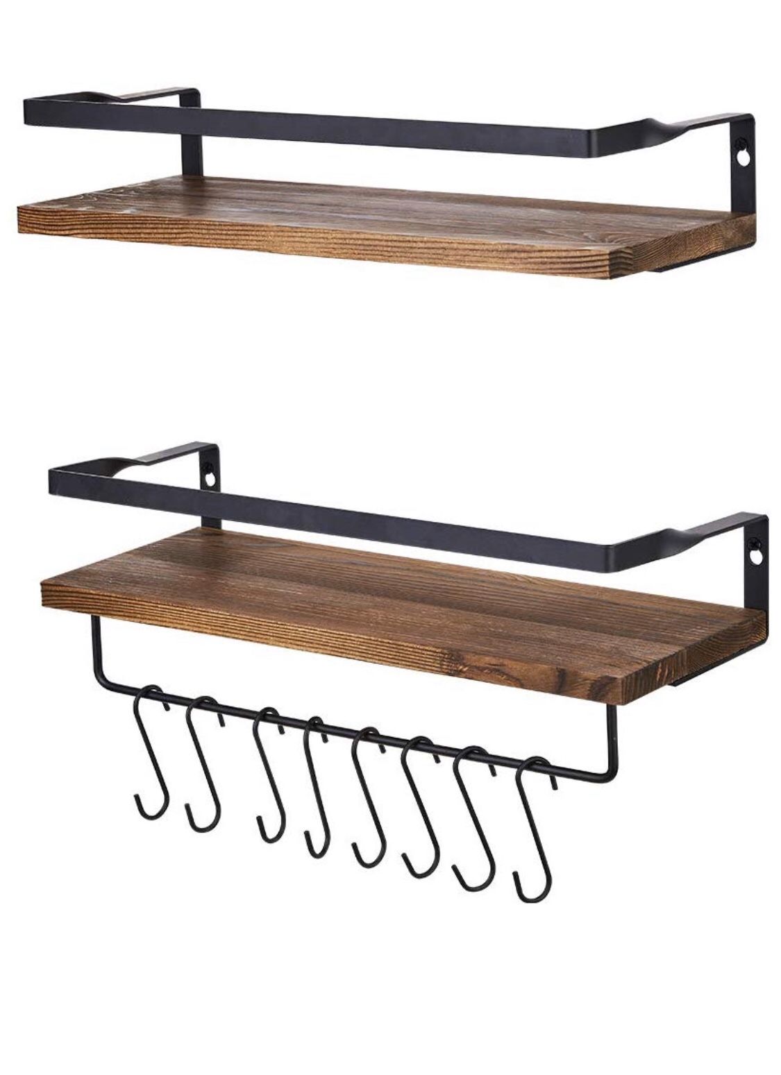 Beauty Kate Floating Shelves 4 in 1 Rustic Wood Wall Mounted Storage Shelf for Bathroom, Kitchen, Bedroom, Living Room Set of 2 with Removable Hooks,