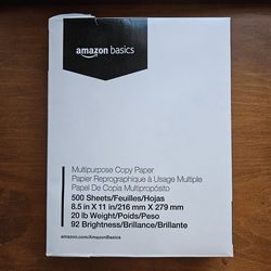 Amazon Basics multipurppse printer/copy paper (500 sheets)