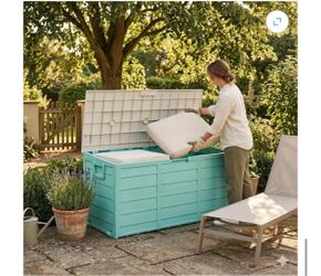 75 Gallon Outdoor Storage Deck Box, Weatherproof Resin Garden Storage Bin with Wheels and Handles, Lockable Toy Chest & Patio Cushion Box for Yard and