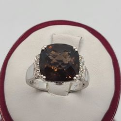 14k White Gold Smokey Topaz Ring