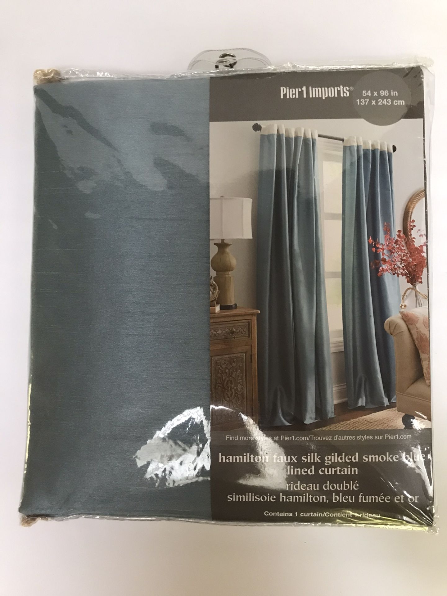New Set/4 Pier One Faux Silk Curtains Smoke Blue 54"X96"