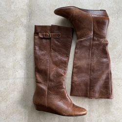 Aldo Leather cognac wedge boot 