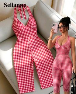 Women's Polka Dot Halter jumpsuit Summer 90s Retro