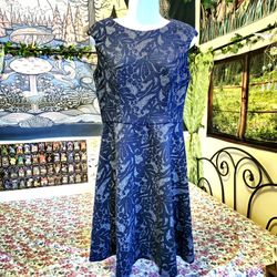 Maggy London Ellie Knit Fit & Flare Dark Blue Floral Pattern Dress Navy Size 6