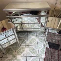 3pcs Mirror night stand  and drawer set