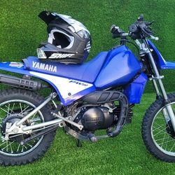 Yamaha PW80  and new helmet. 