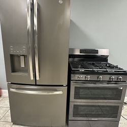 GE french door refrigerator &. Samsung double oven gas range combo 