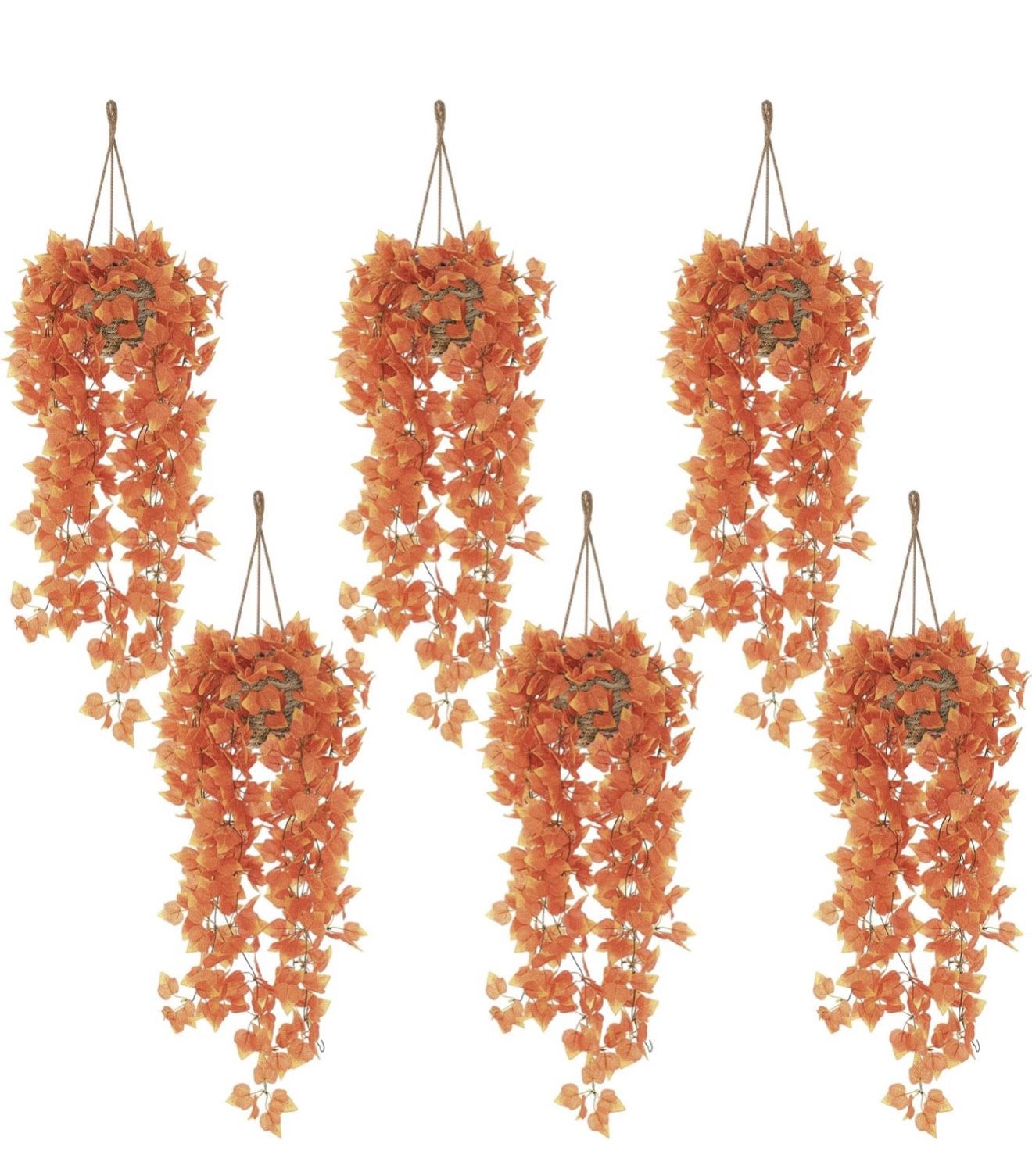 🍁 Mini Hanging Boho Artificial Plant with Woven Basket (6 Set,Orange,Fall Plant Basket)-UNOPENED 