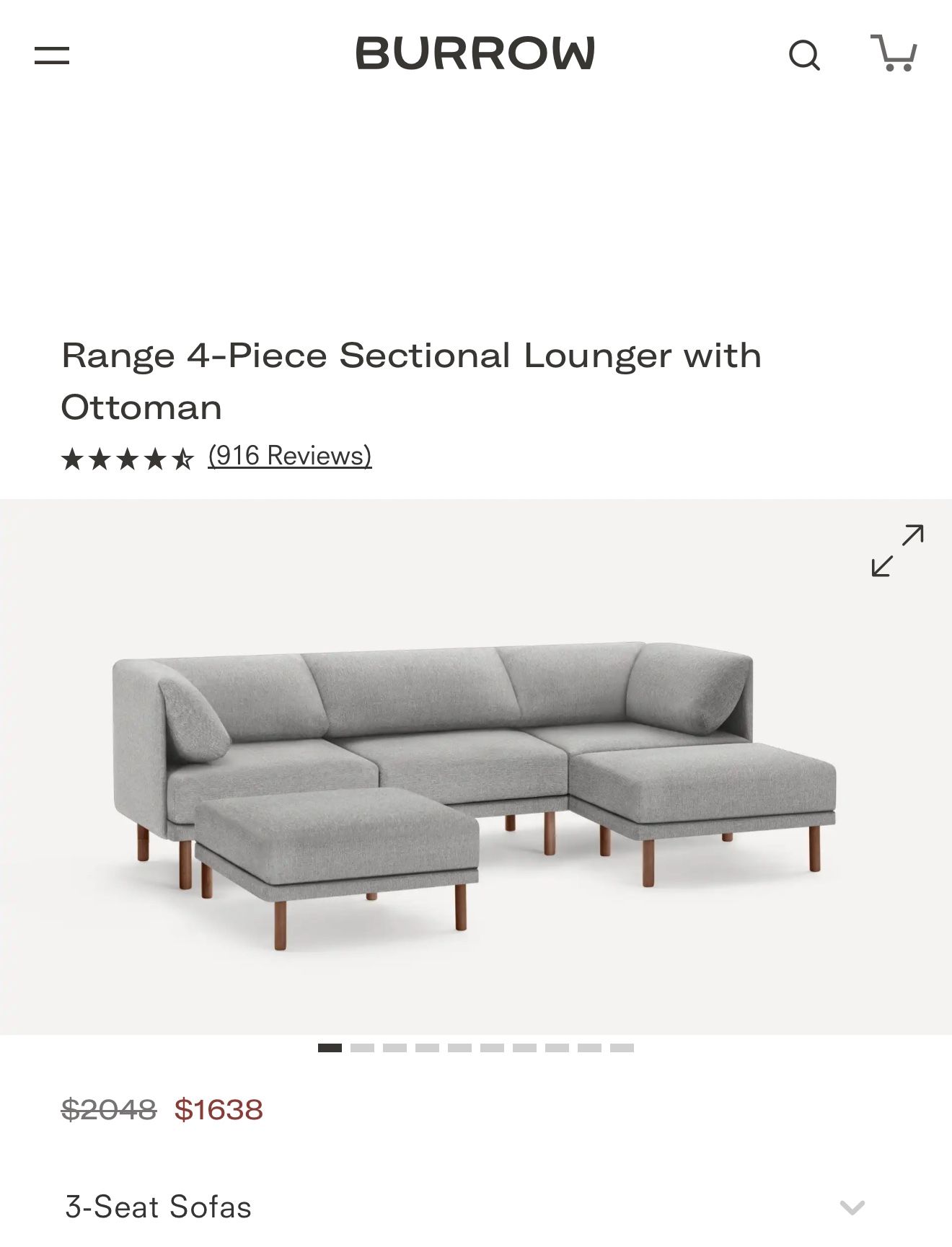 Range by Burrow - 4 Piece Sectional Lounger with Ottoman and Tray Table