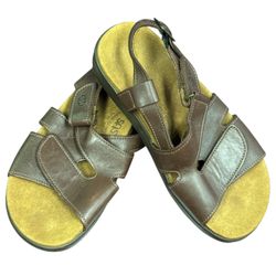 SAS Huggy Sandals Women's Brown Leather Tripad Comfort Shoes, 7W