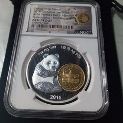 2018 Gilt China 1 Oz Silver ANA World's Fair Of Money Philadelphia Coin