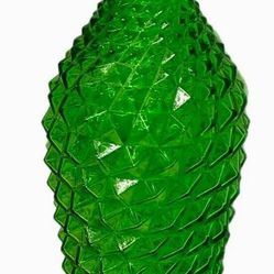 VINTAGE Green Diamond Cut Glass Genie Bottle, Decanter,  16" Tall

