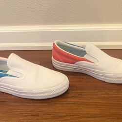 Women’s White, Pink & Blue Converse Slip-on Shoes - Size 6