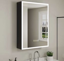 24 in. W x 30 in. H Rectangular Aluminum Black Medicine Cabinet with Mirror and Light, Left Hinge