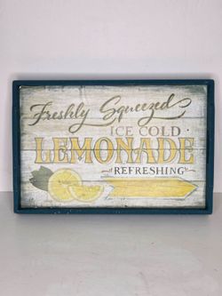 Ice Cold Lemonade Teal Blue Green Wooden Tray Summer Décor Party