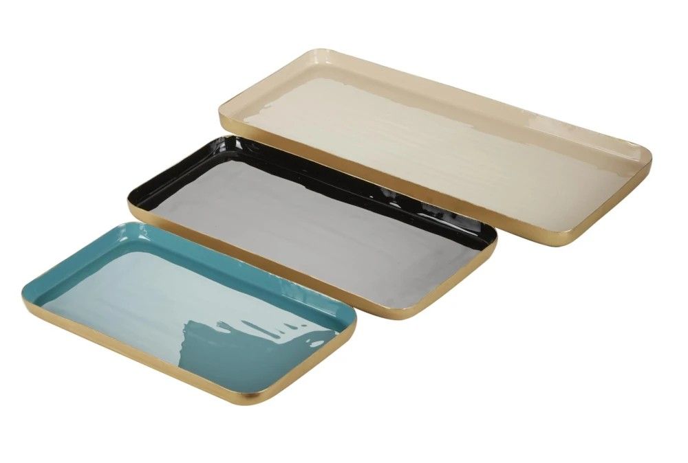 Multicolor Solid Metal Enamel Serving Tray Set of 3
