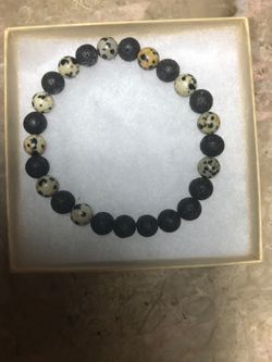 Dalmatian and lava stone bracelet size 8 inches