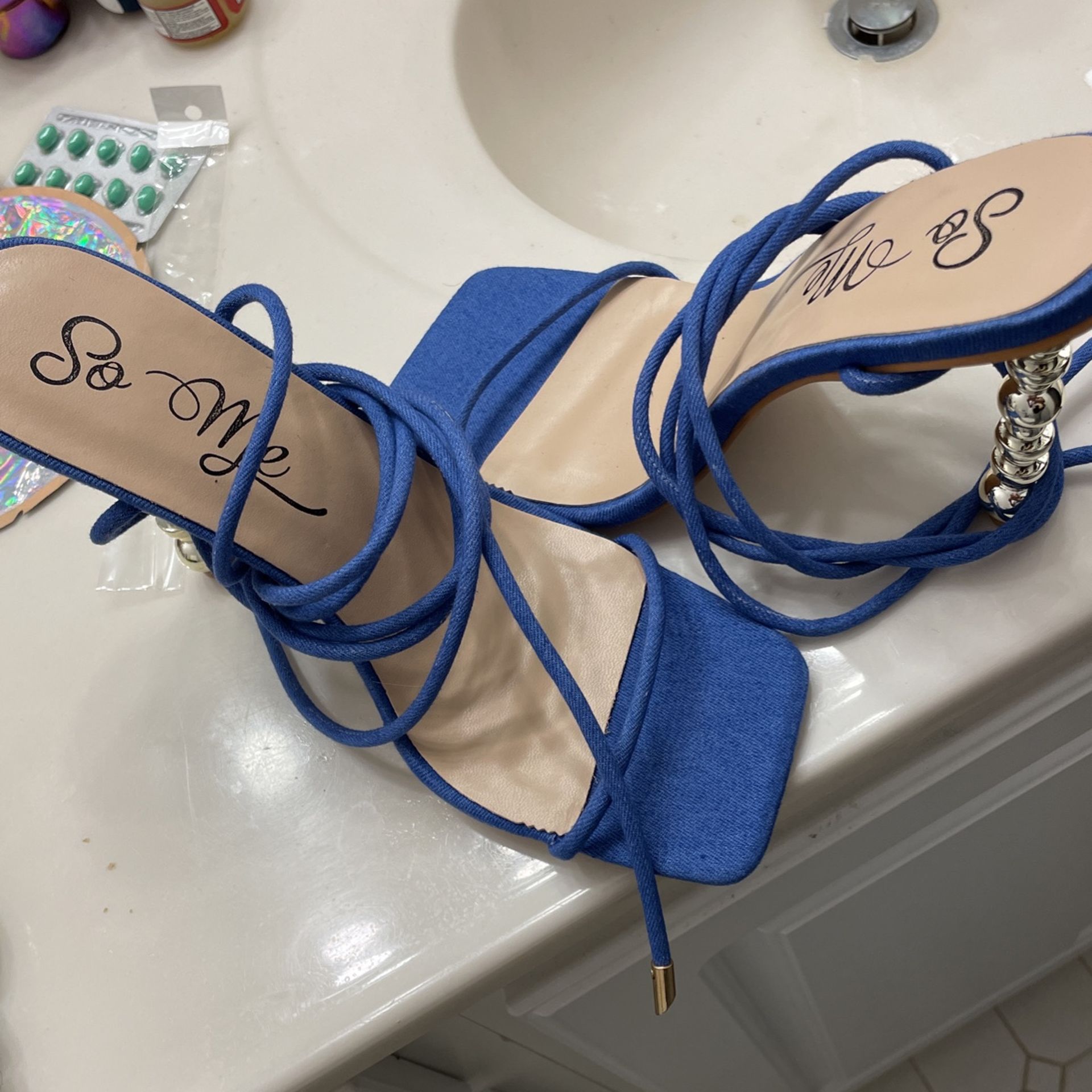Blue Tie Up Heels