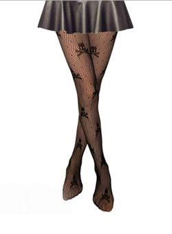 Black Skull and Crossbones Fishnet Tights