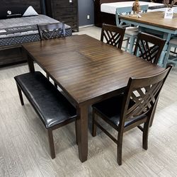 Brown Wood Dining Set with Extension Butterfly Leaf - Cascade