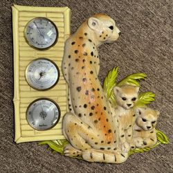 Cheetah Family Weather Plaque with Thermometer, Barometer, Hygrometer