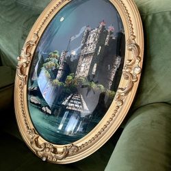 Antique Convex/bubble Glass Reverse Painting 