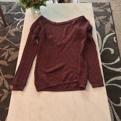 Maroon Knit Loose Sweater 
