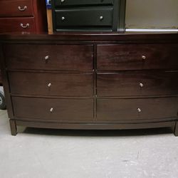 Modern Dark Cherry Wood 6 Drawer Dresser