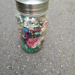 Large Mason Jar Full Of Misc Jewelry, Brackets, Watches, Rings, Beads, Necklaces...And More!!!!