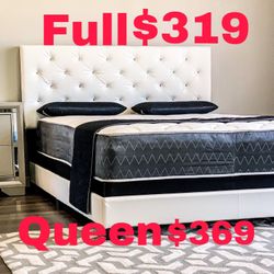 Queen White Tufted Bed Plus Queen Plush Mattress (Free Delivery )