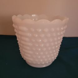 Vintage Fire King Oven Ware Milk Glass Hobnail Vase or Planter