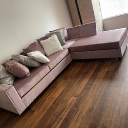 Brand New Plush Velvet Upholstered Blue/Pink L Shape Sectional Sofa | Pay After 🚚