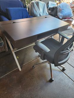 Dark Brown Wooden Desk With Chair