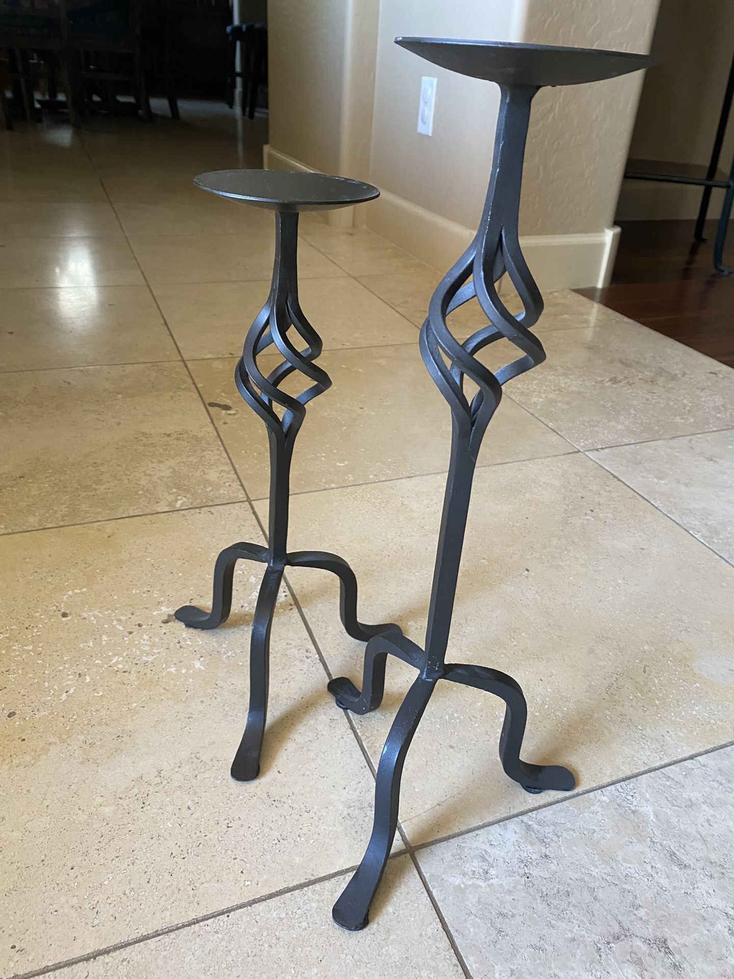 Crate & Barrel Rod Iron Tall Candle Holders