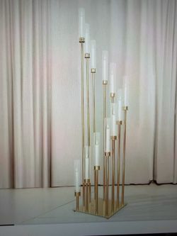 12 arm gold cluster taper candle holder with clear glass shades 57”