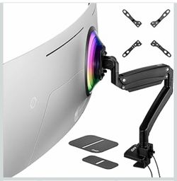 AVLT Brazo de monitor súper ultra ancho de 17"-57" para pantallas de hasta 59.5 libras, soporte de escritorio de aluminio premium, altura neumática aj