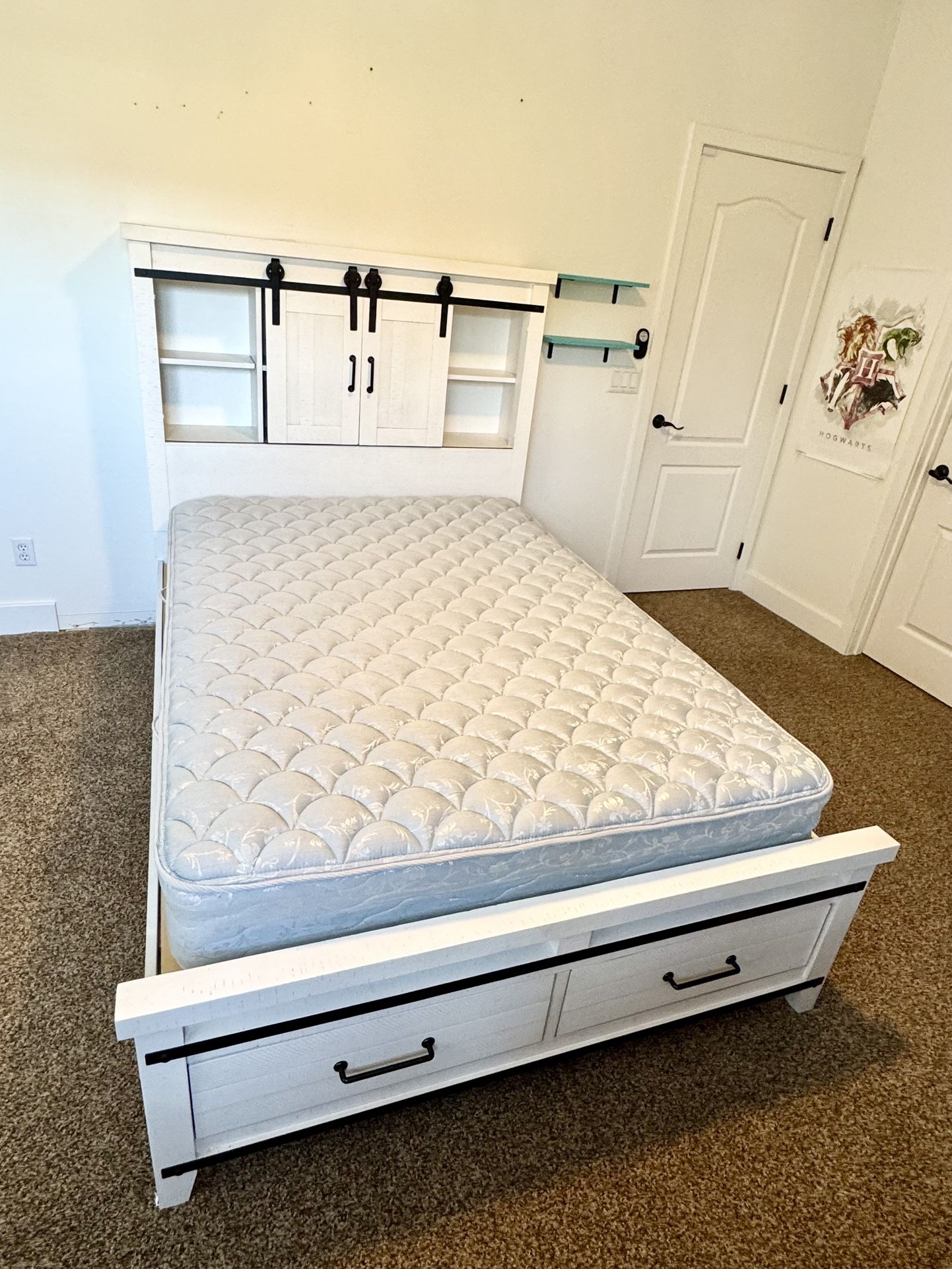 White Full Bookcase Bed