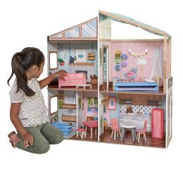 KidKraft Designed by Me: Magnetic Makeover Wooden Dollhouse with Magnets, Fabric Wallpapers and 10 Pieces of Furniture, Gift for Ages 3+