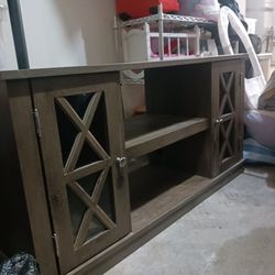 Dark Brown Wood TV Stand with Cabinet Doors