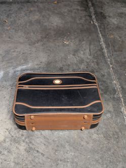 Vintage Black and Brown Leather Trim Suitcase