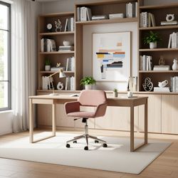 ROSS Velvet Swivel Desk Chair with Arms, Adjustable Height Task Chair on Wheels, Chrome Base, Blush Pink