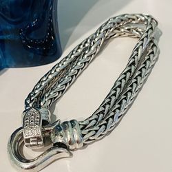 925 Silver Bracelet Diamond Clasp
