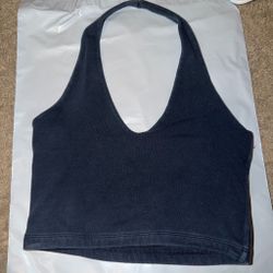 Black Ribbed Halter Crop Top