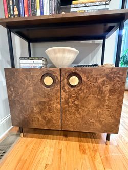 CB2 Carbon Brown Burl Wood Bookshelf