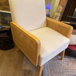 Cane Accent Chair – Wood Frame, Upholstered Seat (Mid-Century / Boho Style)