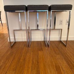 Trio of Contemporary Chrome Barstools – Bar Height – Reupholstery Opportunity