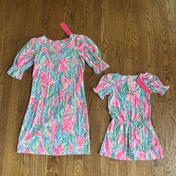 NWT Lilly Pulitzer Mom Dress and Mini Daughter Matching Romper Sea Turtle Soiree