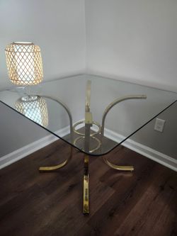 Brass-Coated Glass Square Table