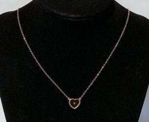 RARE 14K Yellow Gold 0.01 ctw Diamond Glass Heart Necklace