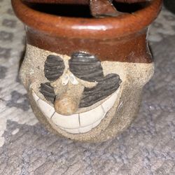 Hand Crafted MARK HINES Funny Laughing Face Mug ~ Whimsical 3-D Studio Stoneware Art Pottery Figurine Cup - Vintage Collectible Home Décor